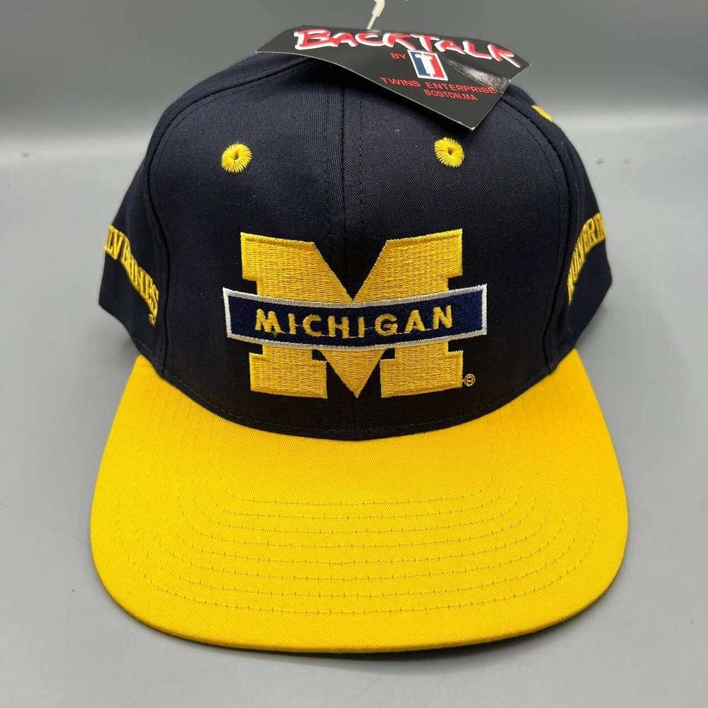 Vintage Michigan Wolverines Hat Men Black Twins Enterprise Snap Back Cap New